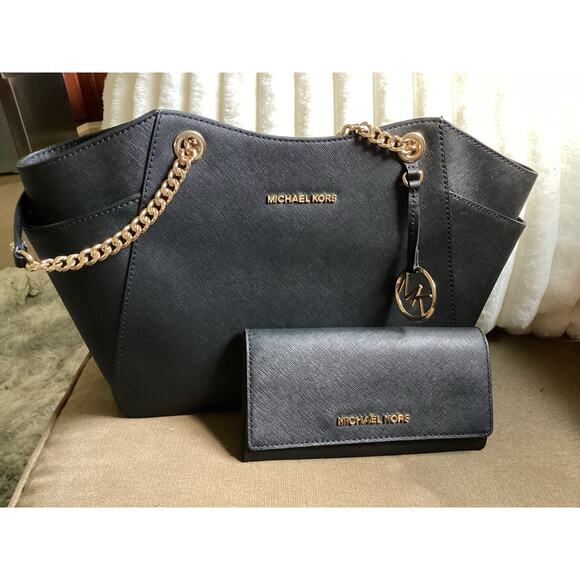 Michael Kors Large Jet Set Chain Tote and Matching Wallet Set Saffiano Leather - Picture 2 of 11